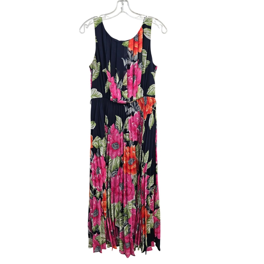 Eliza J 6 Navy Floral Pleated Sleeveless Dress Boho Vintage Sundress Party Retro